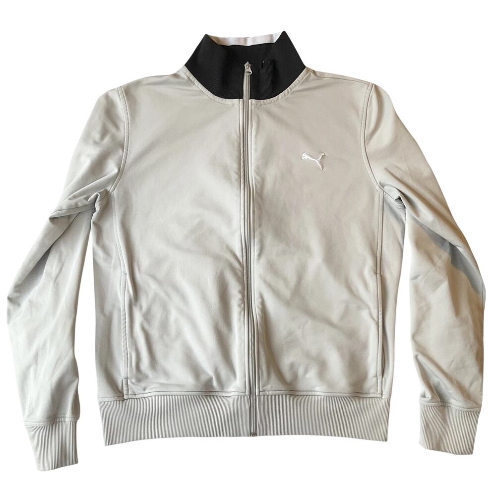 Puma Men Jacket Size M Gray Activewear Logo Zipper Long Sleeve Zipped Pockets